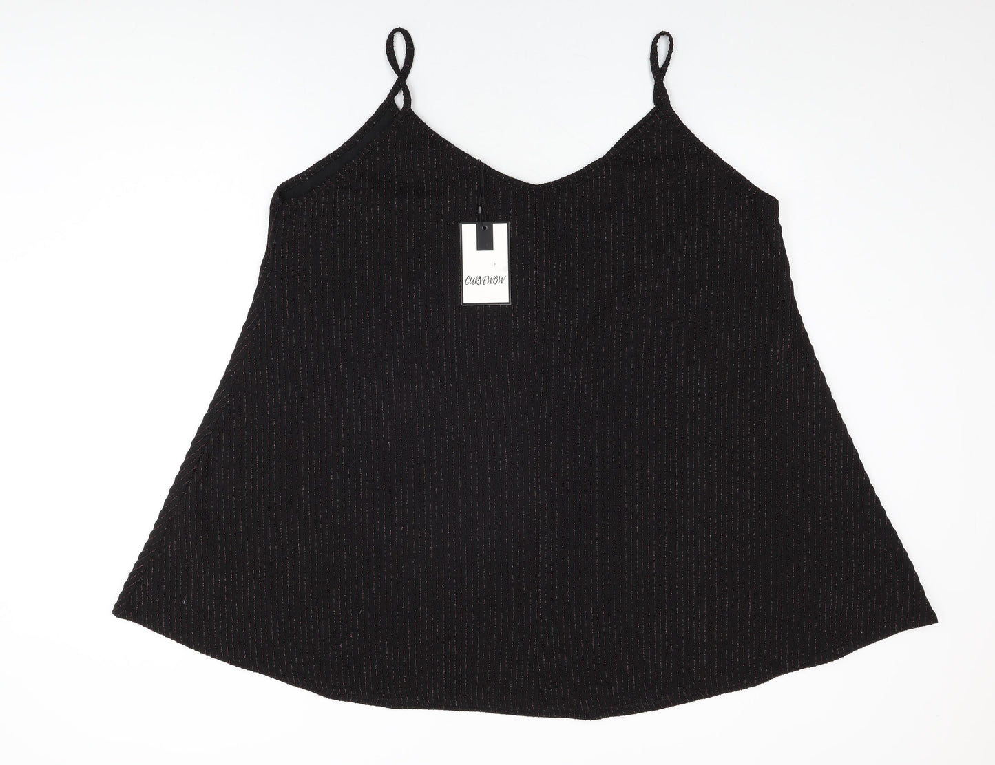 Curvewow Womens Black Polyester Basic T-Shirt Size 24 V-Neck