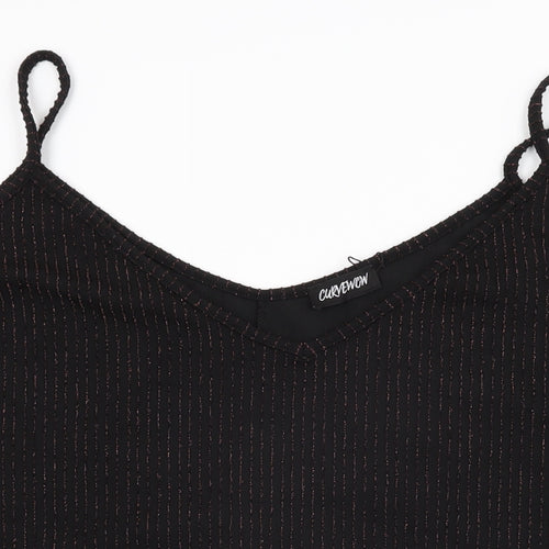 Curvewow Womens Black Polyester Basic T-Shirt Size 24 V-Neck