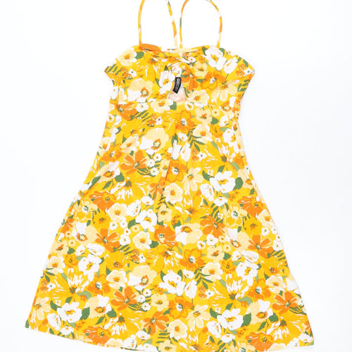 H&M Womens Orange Floral Polyester Mini Size S Off the Shoulder Pullover