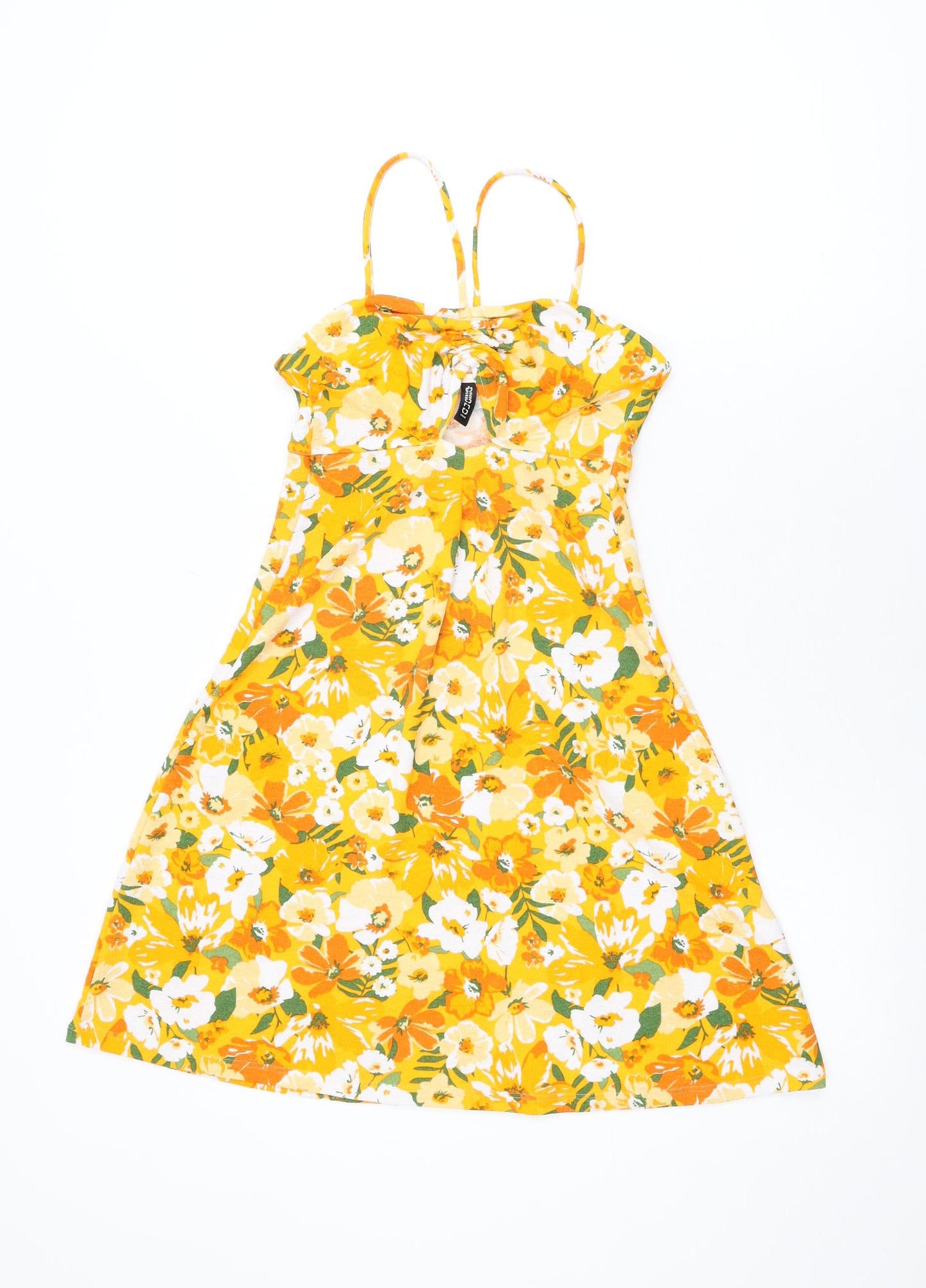H&M Womens Orange Floral Polyester Mini Size S Off the Shoulder Pullover