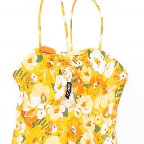 H&M Womens Orange Floral Polyester Mini Size S Off the Shoulder Pullover