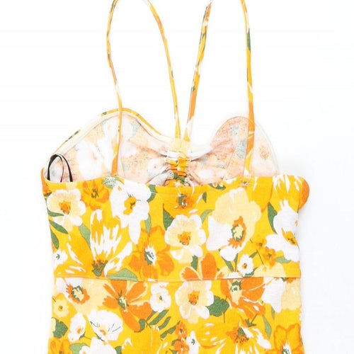 H&M Womens Orange Floral Polyester Mini Size S Off the Shoulder Pullover