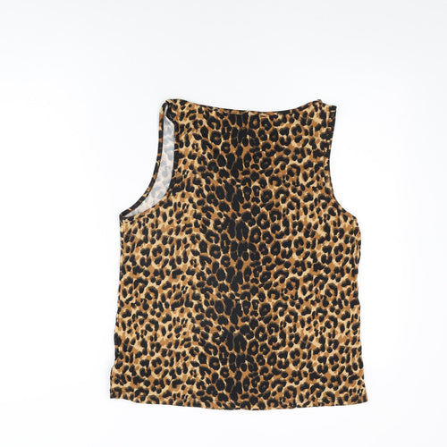 Belle Vere Womens Beige Animal Print Polyester Basic T-Shirt Size S V-Neck