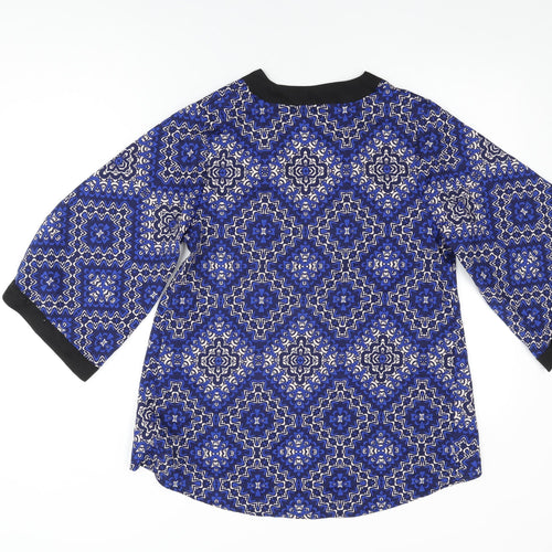 New Look Womens Blue Geometric Polyester Kimono Blouse Size 12 V-Neck
