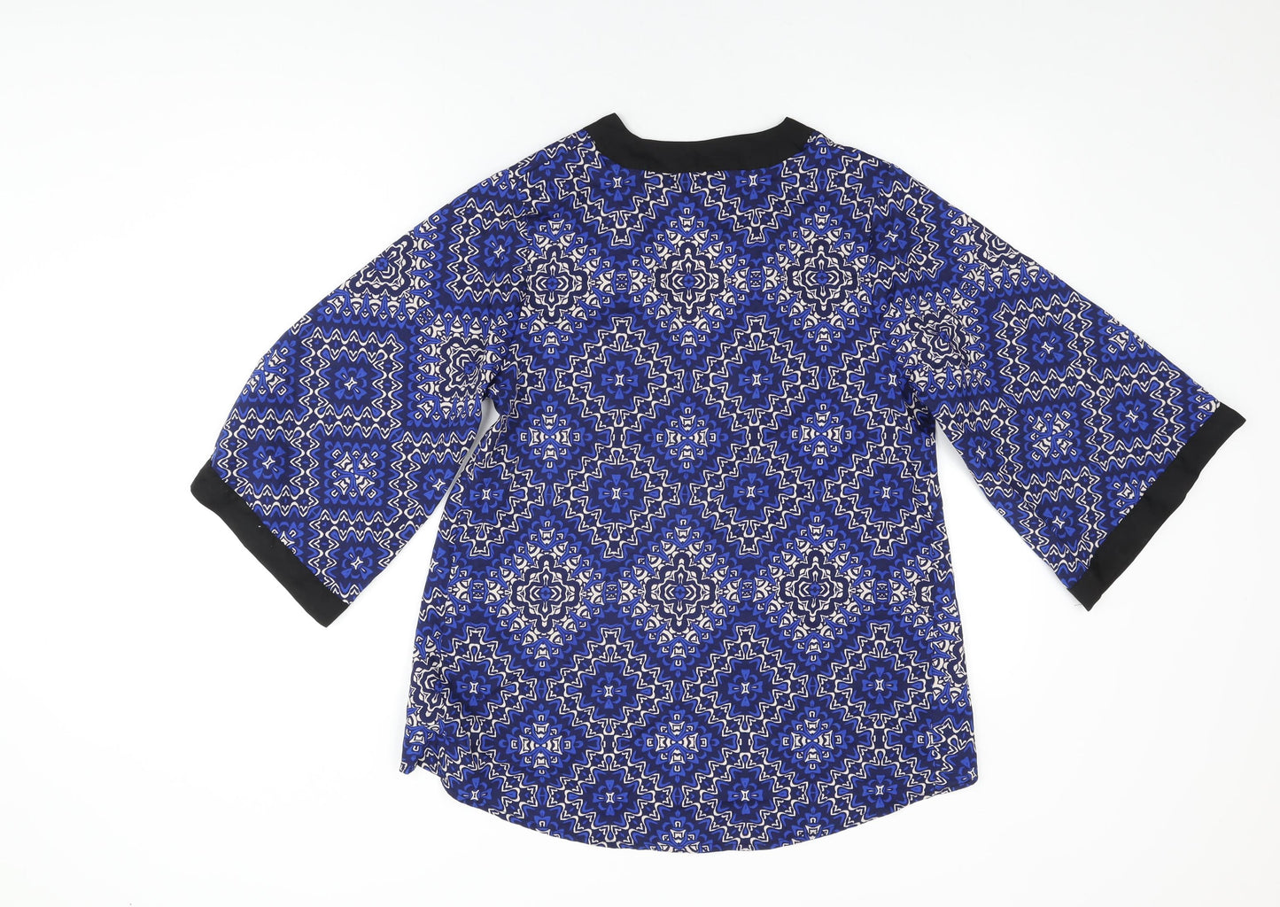 New Look Womens Blue Geometric Polyester Kimono Blouse Size 12 V-Neck