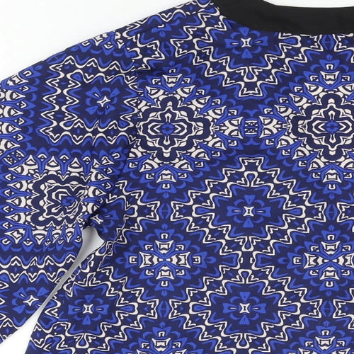 New Look Womens Blue Geometric Polyester Kimono Blouse Size 12 V-Neck