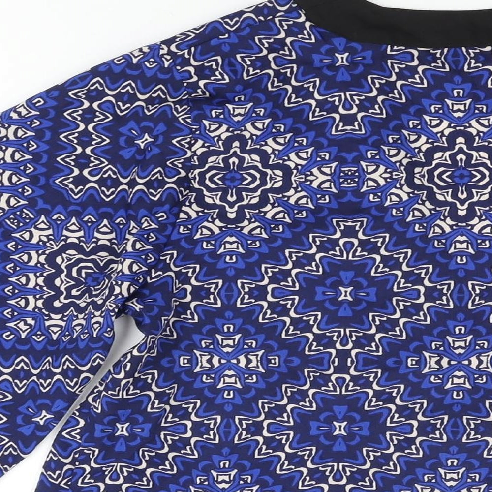 New Look Womens Blue Geometric Polyester Kimono Blouse Size 12 V-Neck