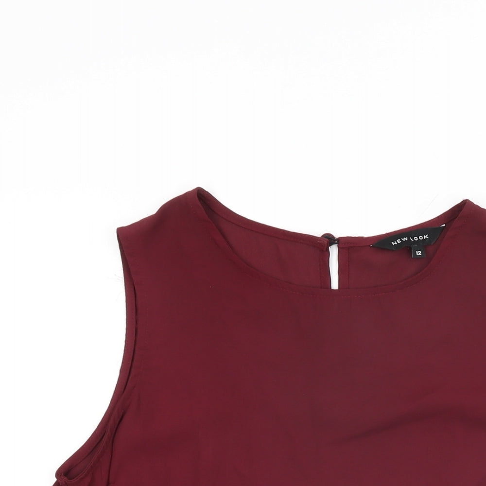 New Look Womens Red Polyester Basic T-Shirt Size 12 Round Neck