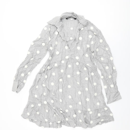 Zara Womens Grey Polka Dot Viscose Shift Size XS Collared Pullover