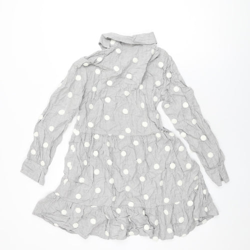 Zara Womens Grey Polka Dot Viscose Shift Size XS Collared Pullover