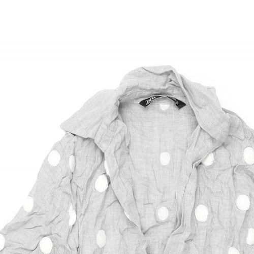 Zara Womens Grey Polka Dot Viscose Shift Size XS Collared Pullover