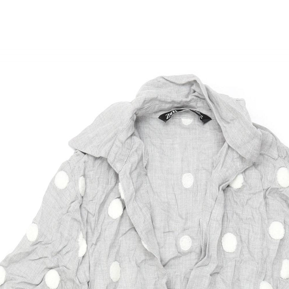Zara Womens Grey Polka Dot Viscose Shift Size XS Collared Pullover