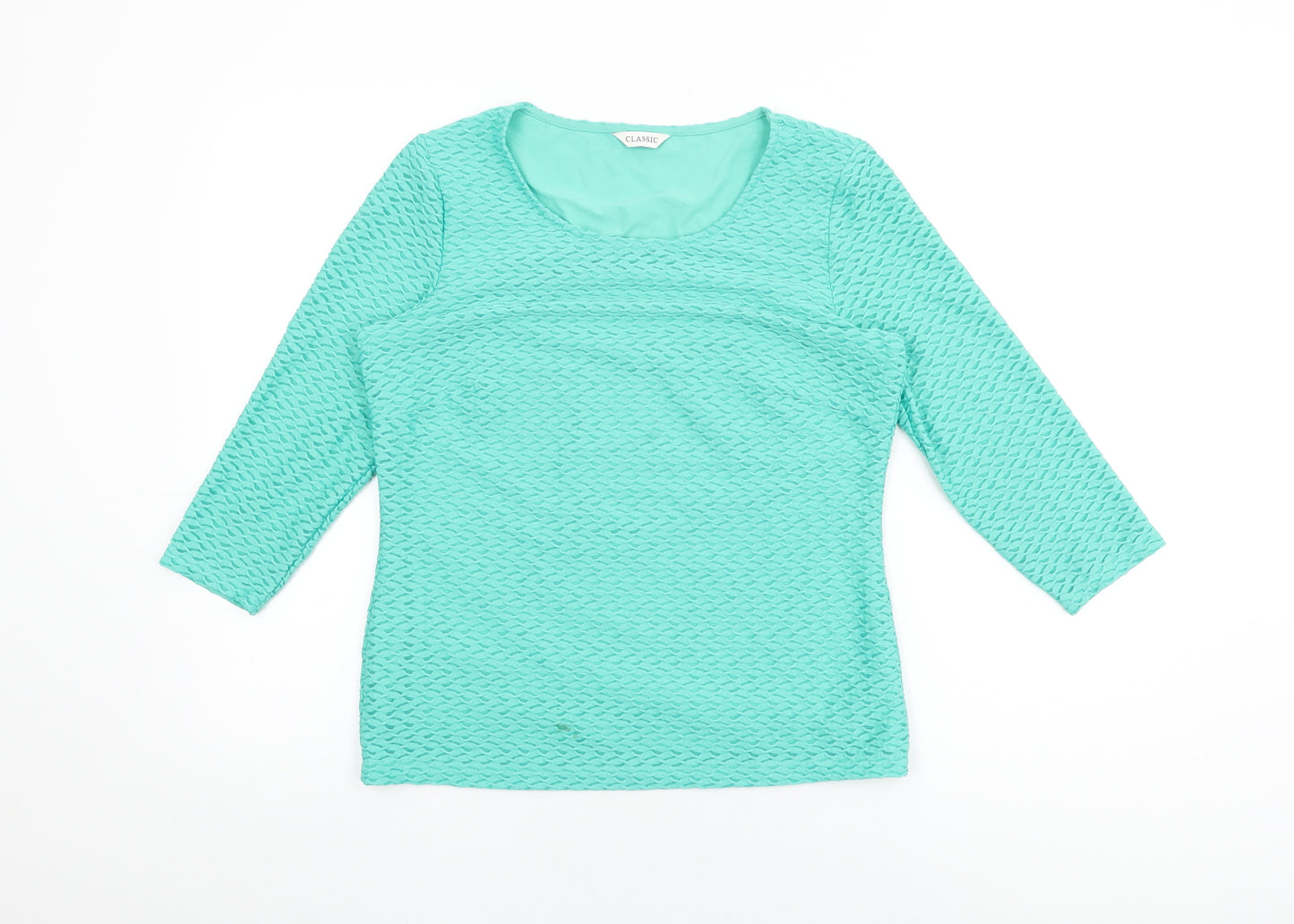 Marks and Spencer Womens Green Polyester Basic T-Shirt Size 10 Round Neck