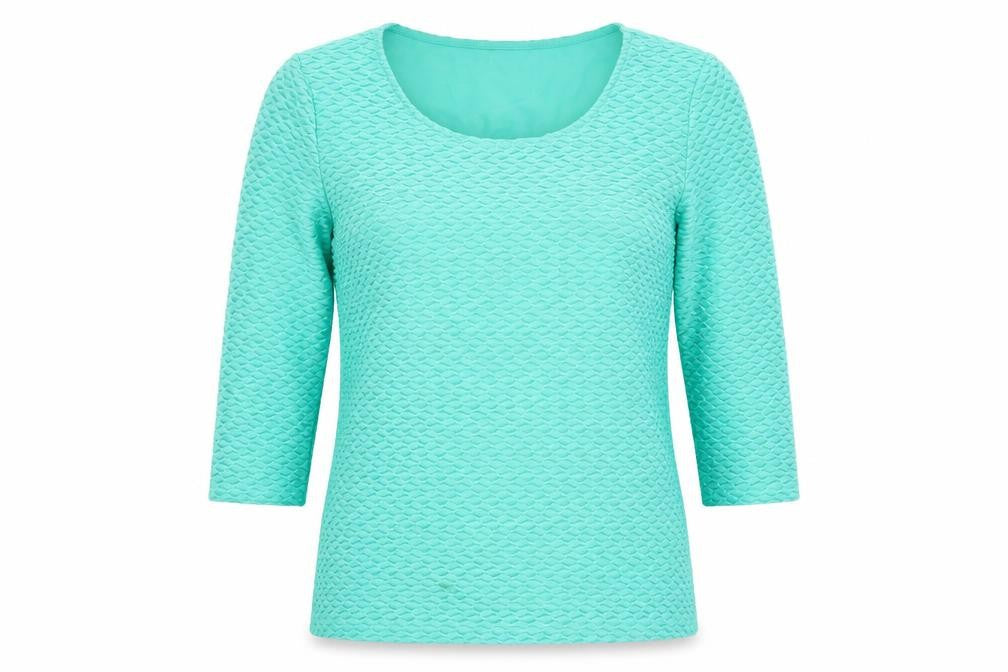 Front view of Marks & Spencer women’s green polyester basic t-shirt, size UK 10, round neck