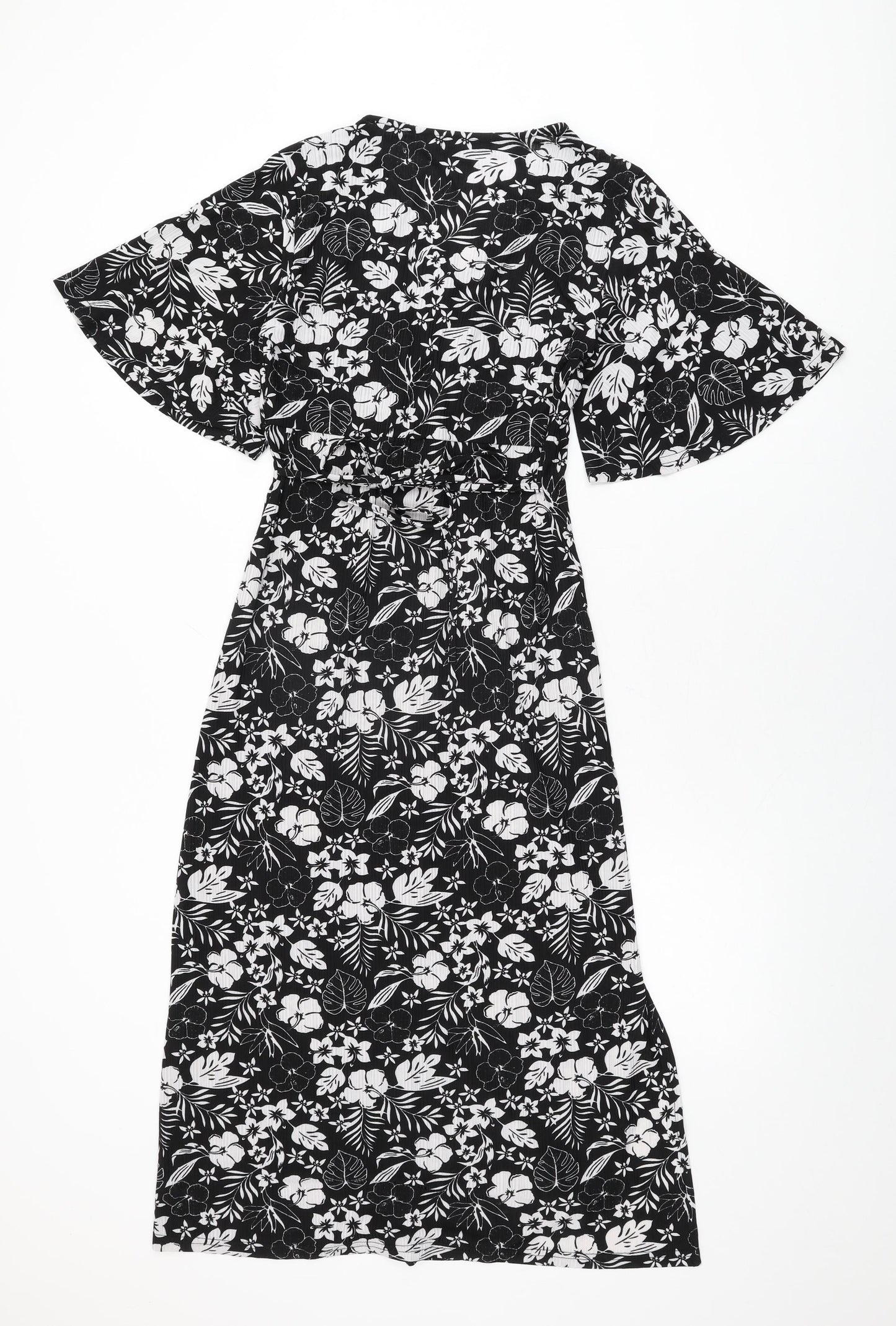 Blue Vanilla Womens Black Floral Polyester A-Line Size 10 V-Neck Tie