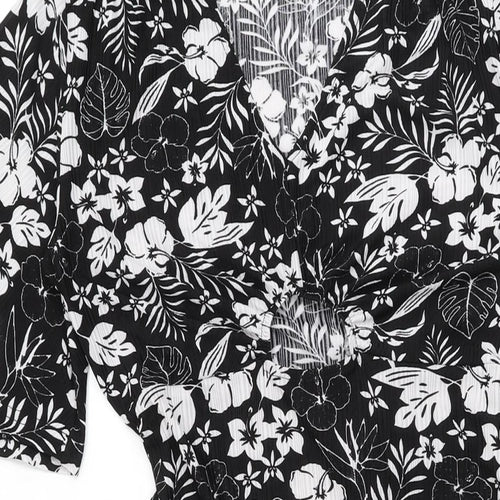 Blue Vanilla Womens Black Floral Polyester A-Line Size 10 V-Neck Tie