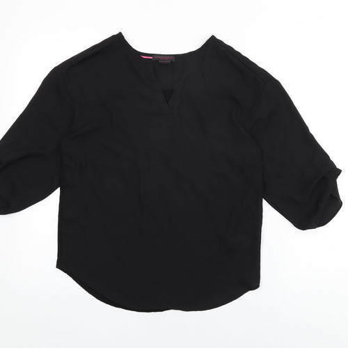 Christian Siriano Womens Black Polyester Basic Blouse Size S V-Neck