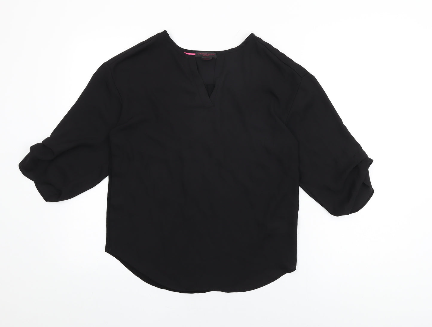 Christian Siriano Womens Black Polyester Basic Blouse Size S V-Neck