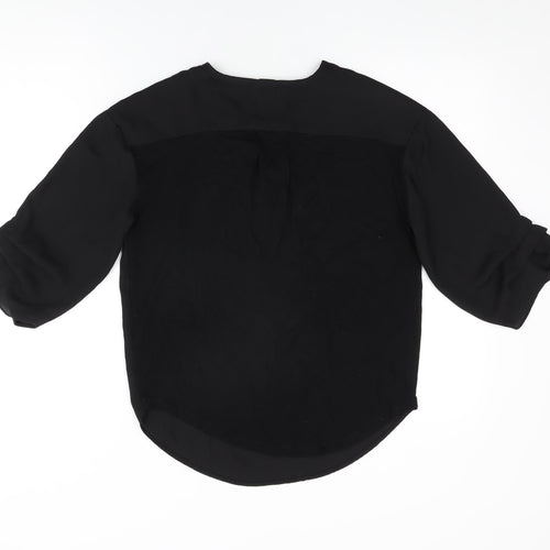 Christian Siriano Womens Black Polyester Basic Blouse Size S V-Neck