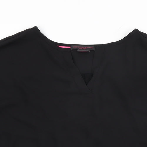 Christian Siriano Womens Black Polyester Basic Blouse Size S V-Neck