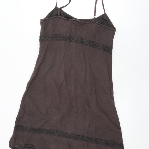 Marks and Spencer Womens Brown Cotton Shift Size 16 Round Neck Zip