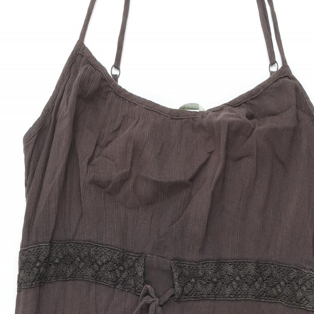 Marks and Spencer Womens Brown Cotton Shift Size 16 Round Neck Zip