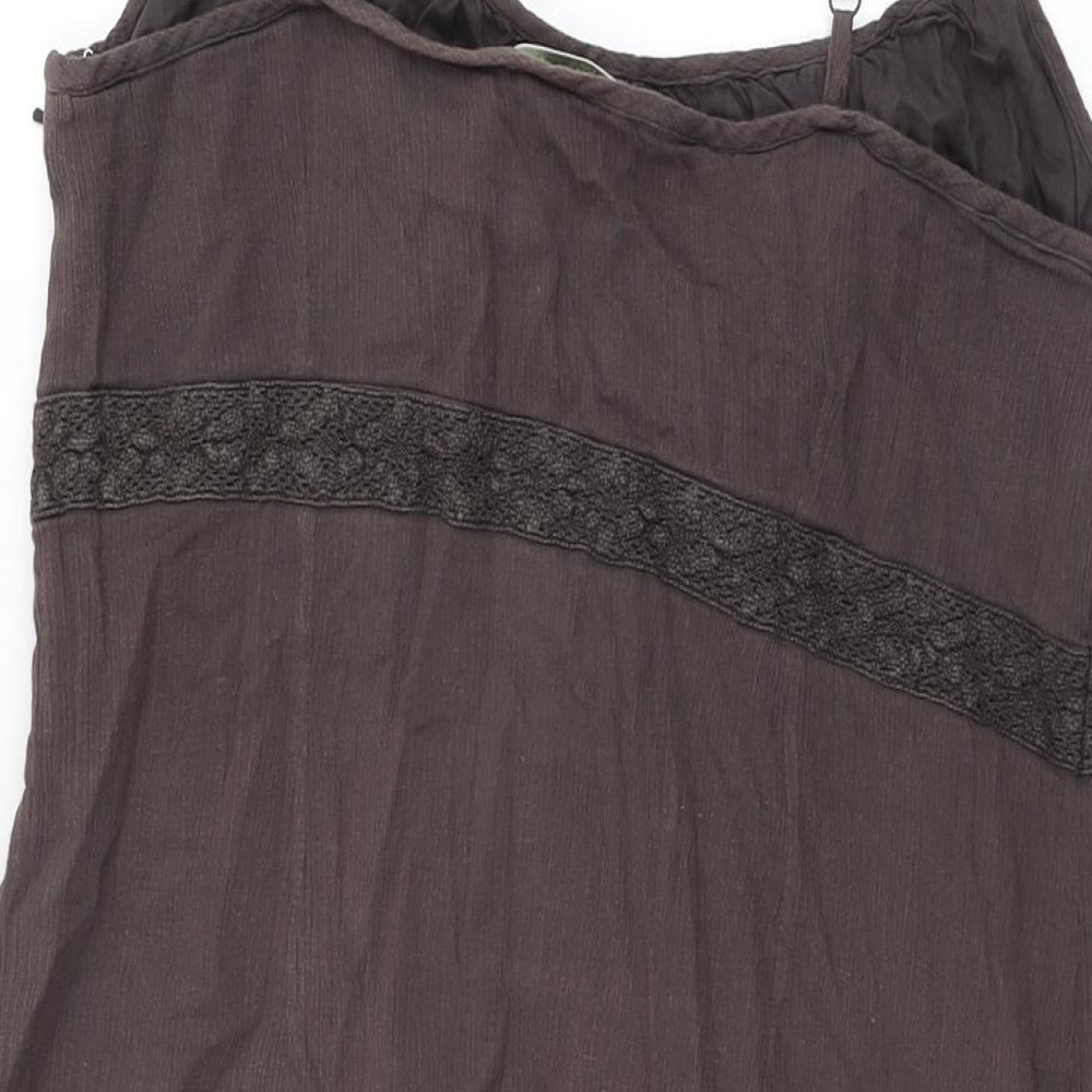 Marks and Spencer Womens Brown Cotton Shift Size 16 Round Neck Zip