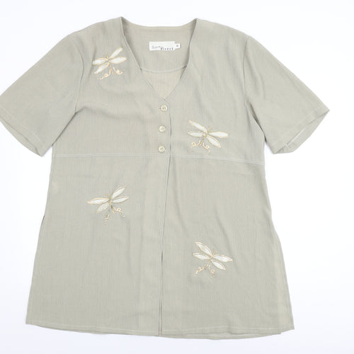 Christian Marcus Womens Brown Geometric Polyester Basic Button-Up Size 20 V-Neck