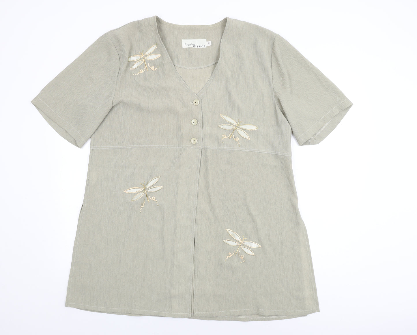 Christian Marcus Womens Brown Geometric Polyester Basic Button-Up Size 20 V-Neck