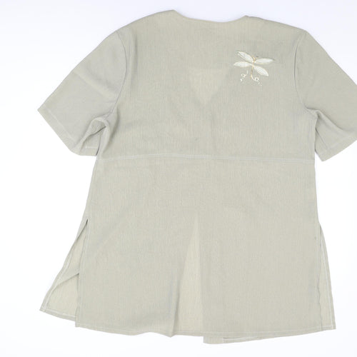 Christian Marcus Womens Brown Geometric Polyester Basic Button-Up Size 20 V-Neck