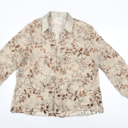 Marks and Spencer Womens Beige Floral Polyester Basic Button-Up Size 20 Collared