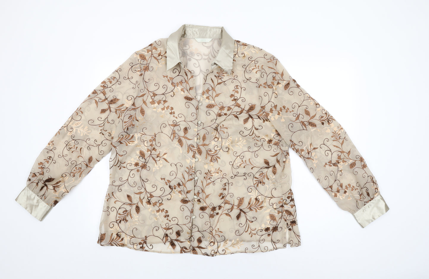 Marks and Spencer Womens Beige Floral Polyester Basic Button-Up Size 20 Collared