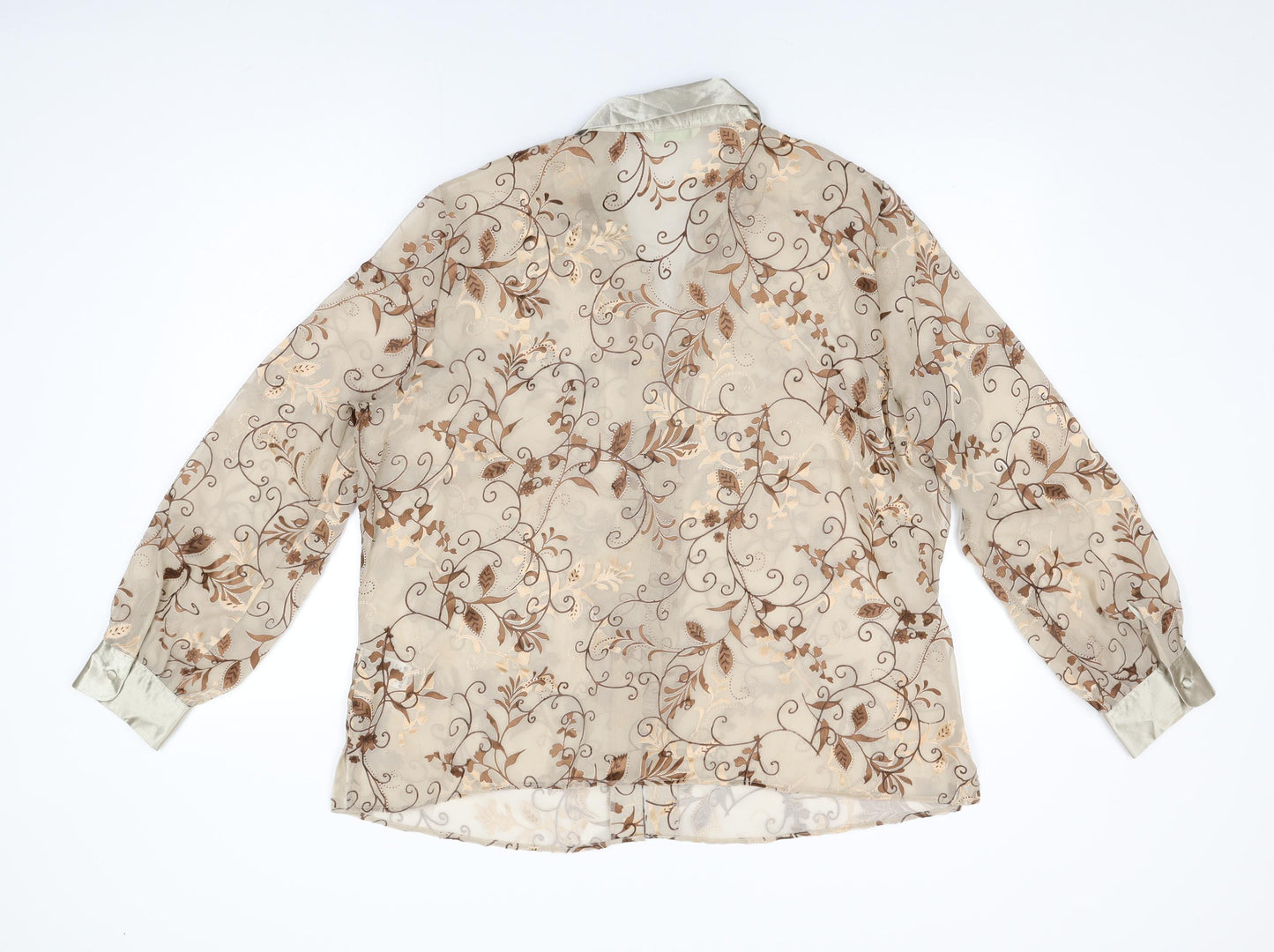 Marks and Spencer Womens Beige Floral Polyester Basic Button-Up Size 20 Collared
