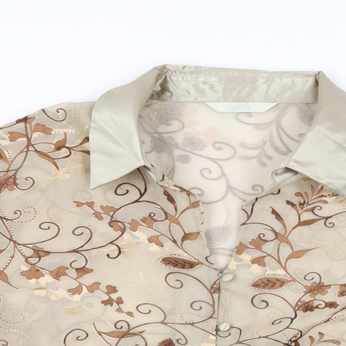 Marks and Spencer Womens Beige Floral Polyester Basic Button-Up Size 20 Collared