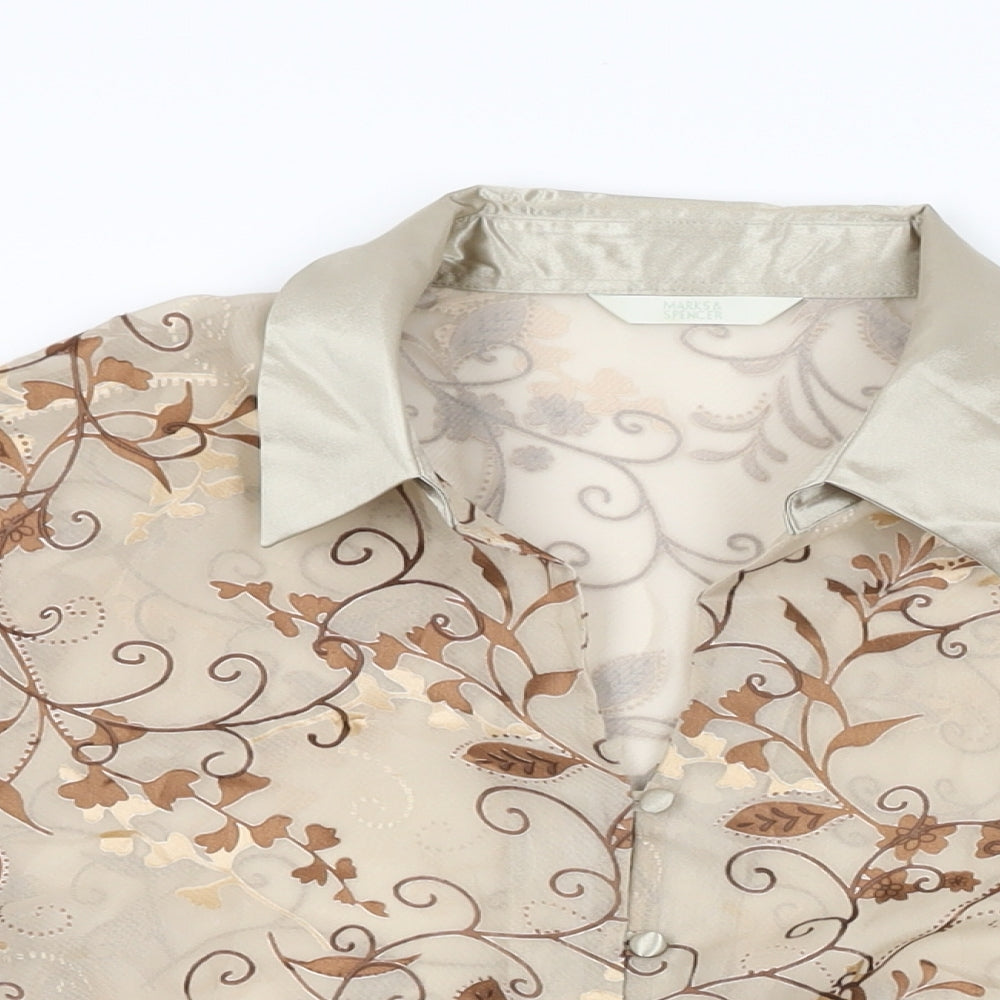 Marks and Spencer Womens Beige Floral Polyester Basic Button-Up Size 20 Collared