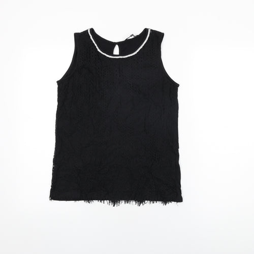 Dorothy Perkins Womens Black Geometric Polyamide Basic T-Shirt Size 12 Round Neck