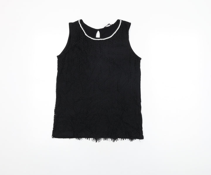 Dorothy Perkins Womens Black Geometric Polyamide Basic T-Shirt Size 12 Round Neck
