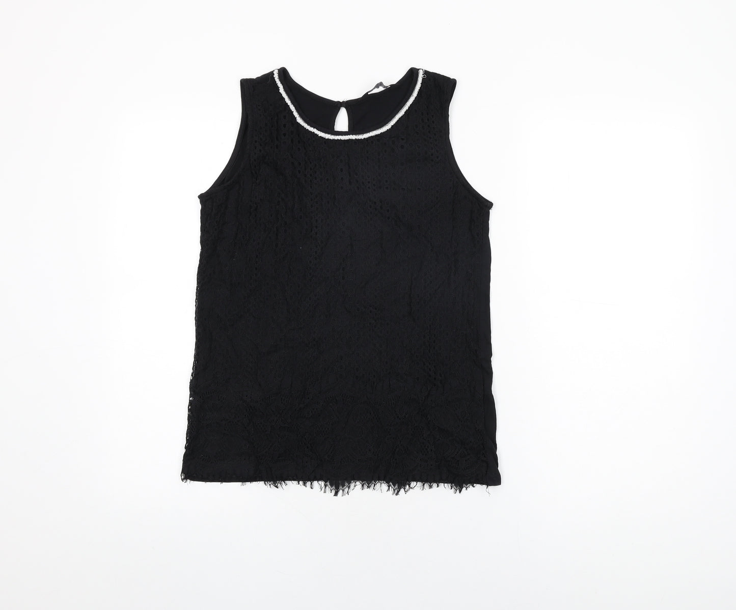 Dorothy Perkins Womens Black Geometric Polyamide Basic T-Shirt Size 12 Round Neck