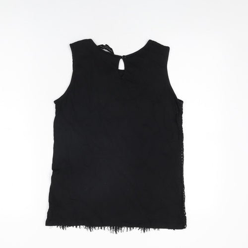 Dorothy Perkins Womens Black Geometric Polyamide Basic T-Shirt Size 12 Round Neck