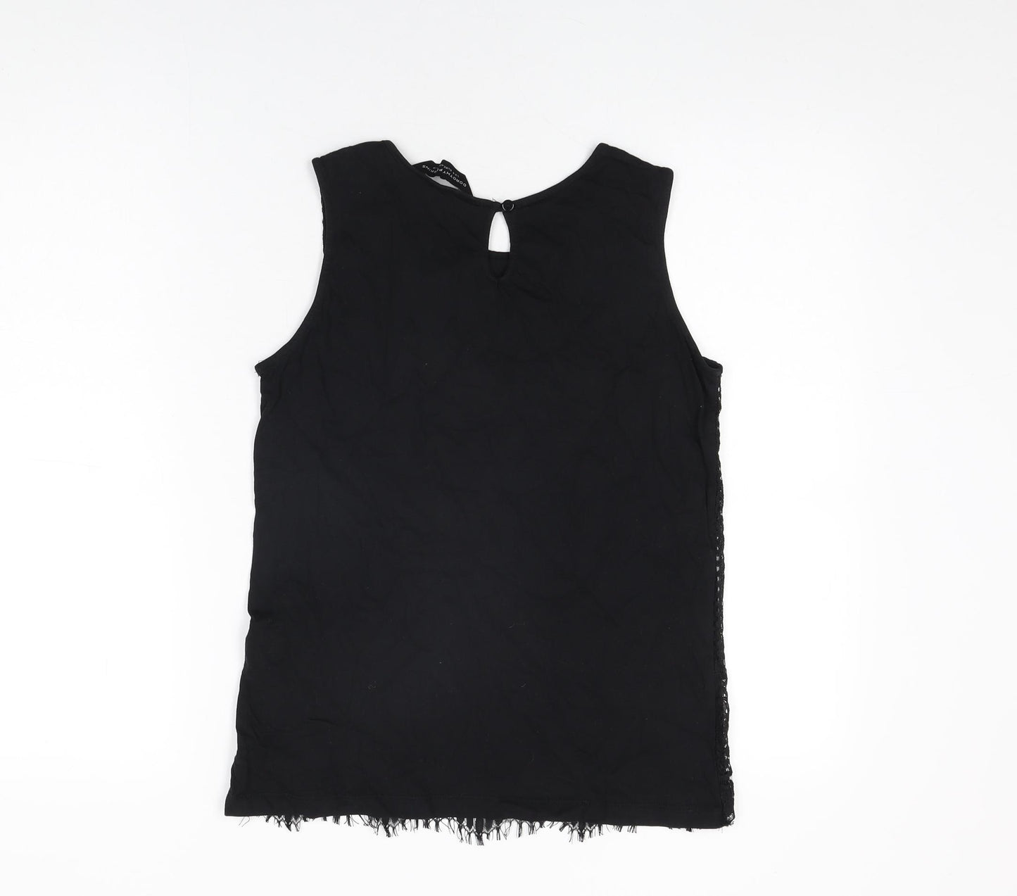 Dorothy Perkins Womens Black Geometric Polyamide Basic T-Shirt Size 12 Round Neck