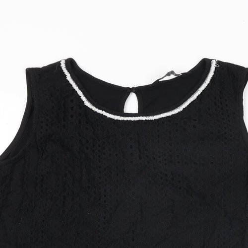 Dorothy Perkins Womens Black Geometric Polyamide Basic T-Shirt Size 12 Round Neck