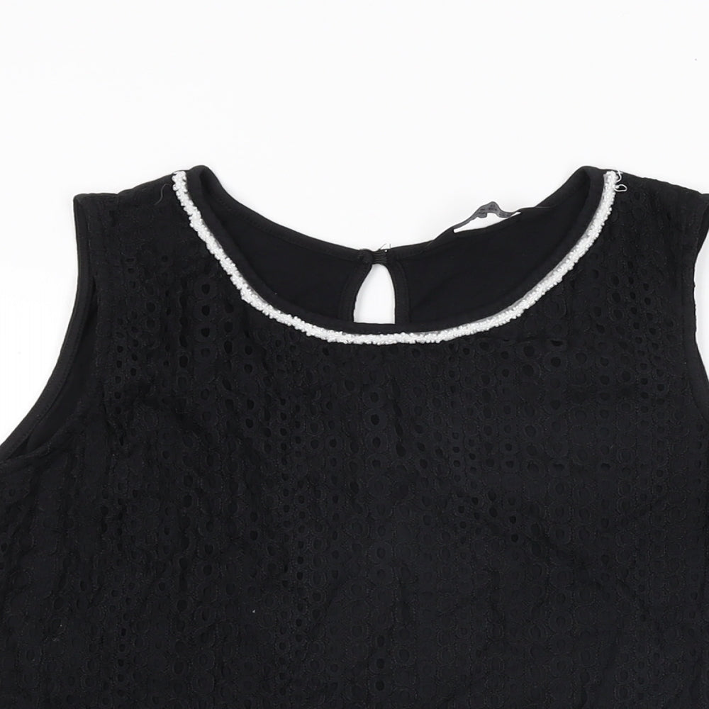 Dorothy Perkins Womens Black Geometric Polyamide Basic T-Shirt Size 12 Round Neck