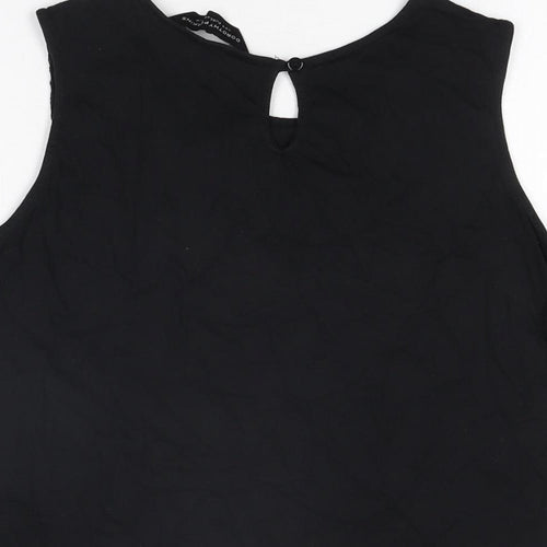 Dorothy Perkins Womens Black Geometric Polyamide Basic T-Shirt Size 12 Round Neck