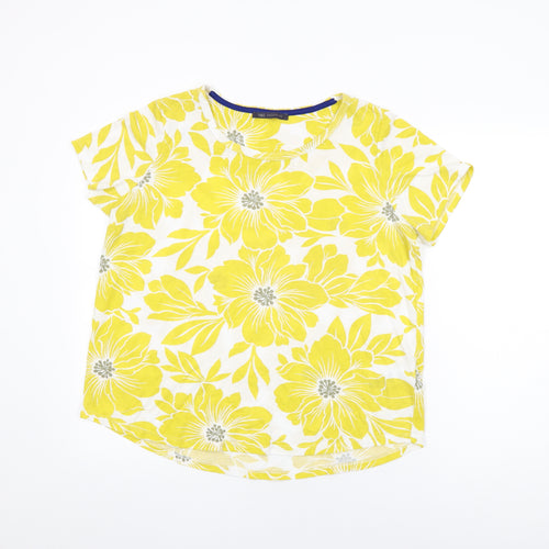 Marks and Spencer Womens White Floral Polyester Basic T-Shirt Size 18 Round Neck