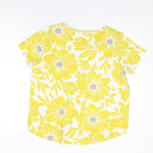 Marks and Spencer Womens White Floral Polyester Basic T-Shirt Size 18 Round Neck