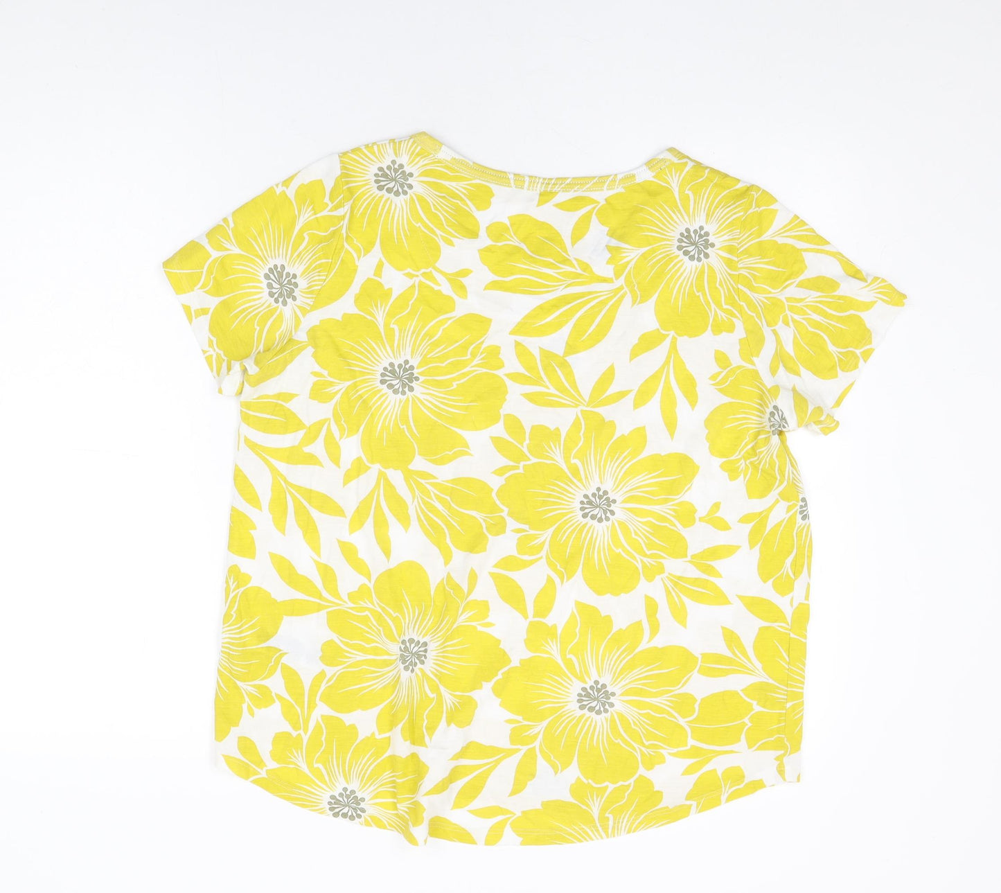 Marks and Spencer Womens White Floral Polyester Basic T-Shirt Size 18 Round Neck