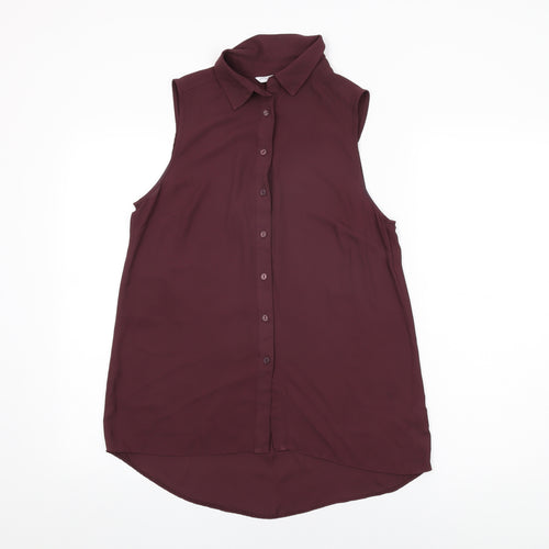 New Look Womens Purple Polyester Basic Button-Up Size 12 Collared