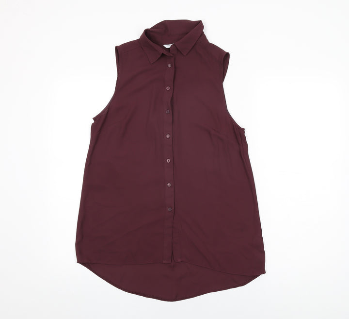 New Look Womens Purple Polyester Basic Button-Up Size 12 Collared