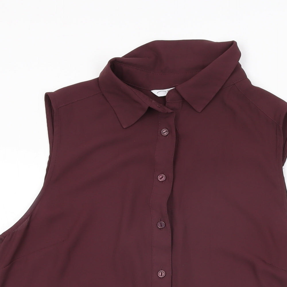 New Look Womens Purple Polyester Basic Button-Up Size 12 Collared