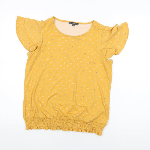 Adrianna Papell Womens Yellow Floral Polyester Basic T-Shirt Size S Round Neck